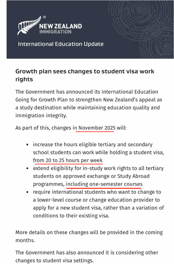 新西兰留学打工时间延长到每周25小时~打工利好变化将从2025年11月3日实施！